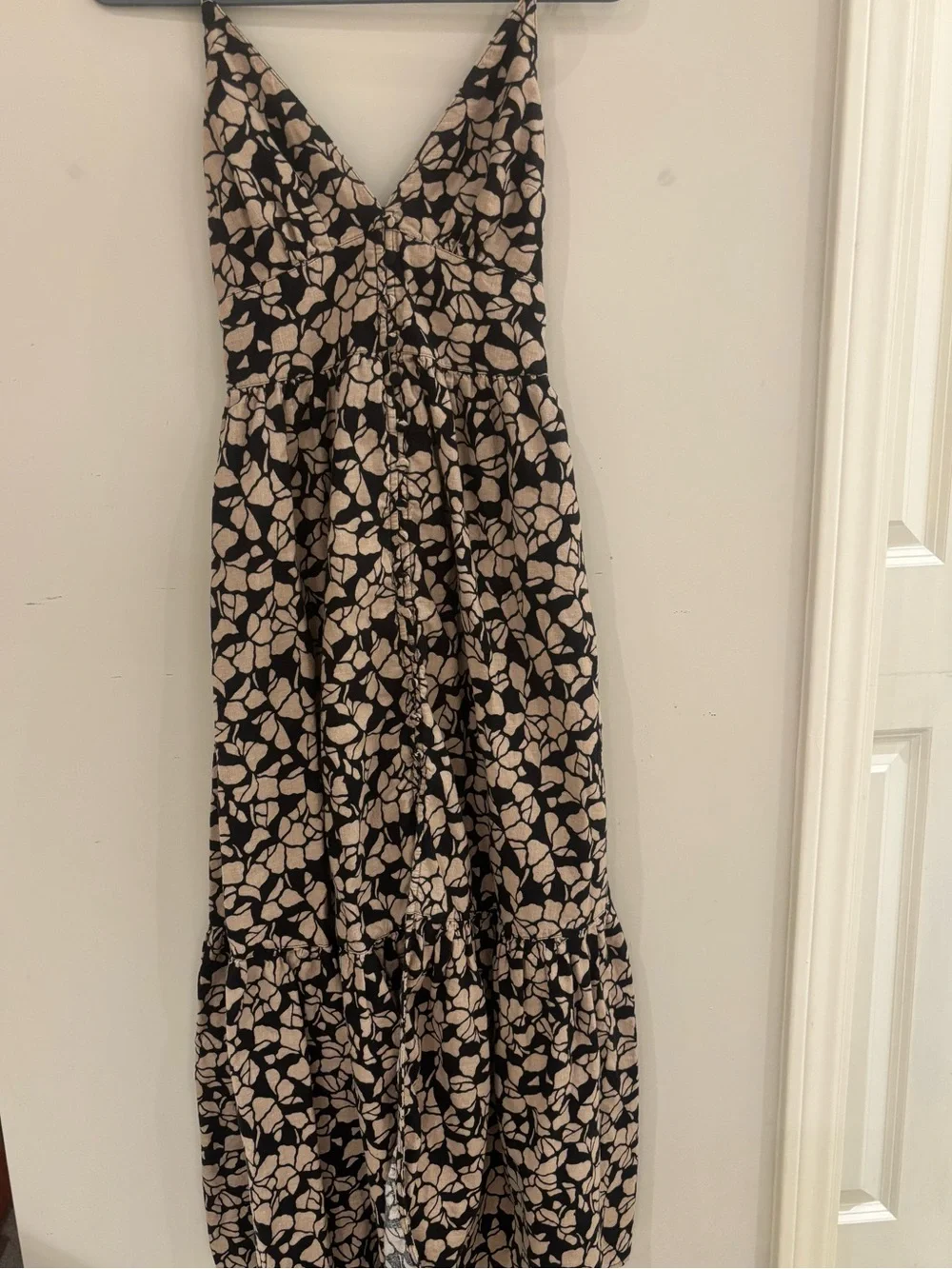 Abercrombie & Fitch Black and Cream Floral Maxi Dress with Spaghetti Straps